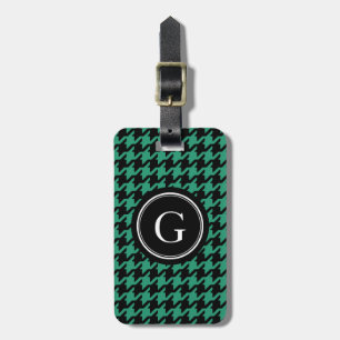 Étiquette À Bagage Elégante houndstooth verte tendance avec monogramm
