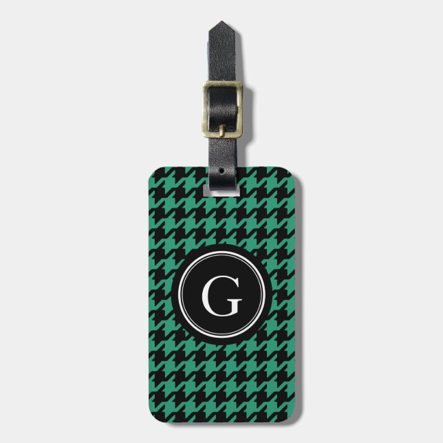 Étiquette À Bagage Elégante houndstooth verte tendance avec monogramm (Devant Vertical)