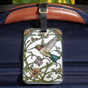 Étiquette À Bagage Élégante illustration de colibri botanique boho ch