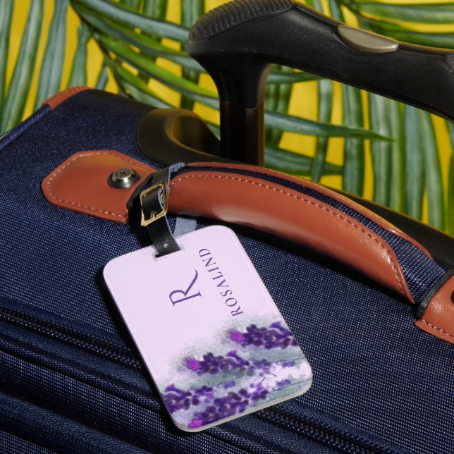 Étiquette À Bagage Élégante Lavandre violette Fleurs monogrammées (Insitu Rectoal 1)