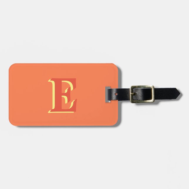 Étiquette À Bagage Élégante Lettre initiale 3D rouge orange | Corail (Devant horizontal)