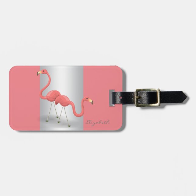 Étiquette À Bagage Élégante Moderne Féminine, Flamants Roses (Devant horizontal)