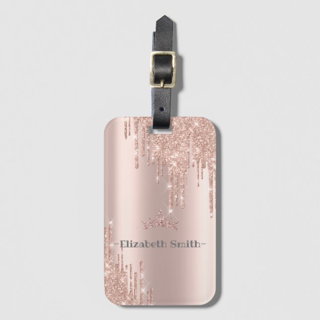 Étiquette À Bagage Elégante parties scintillant rose dorée, royale (Devant Vertical)