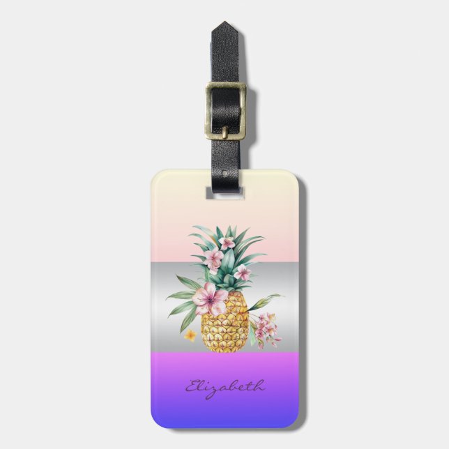 Étiquette À Bagage Élégante Rayure Féminine, Floraison de l'Ananas (Devant Vertical)