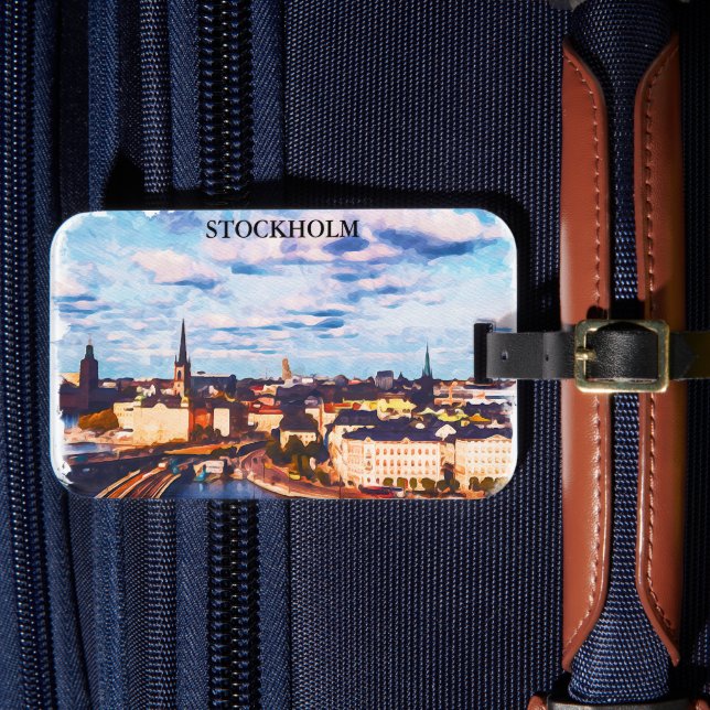 Étiquette À Bagage Elégante Stockholm Suède Panorama Ville Vue (Insitu Rectoal 4)