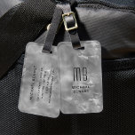Étiquette À Bagage Élégante texture d'encre liquide gris argenté mono<br><div class="desc">Élégant Personnalisé Monogrammé Argent Gris Liquide Encre Texture Balise.</div>