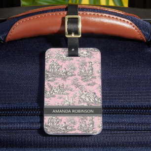 Étiquette À Bagage Elégante toile de jouy rose vintage
