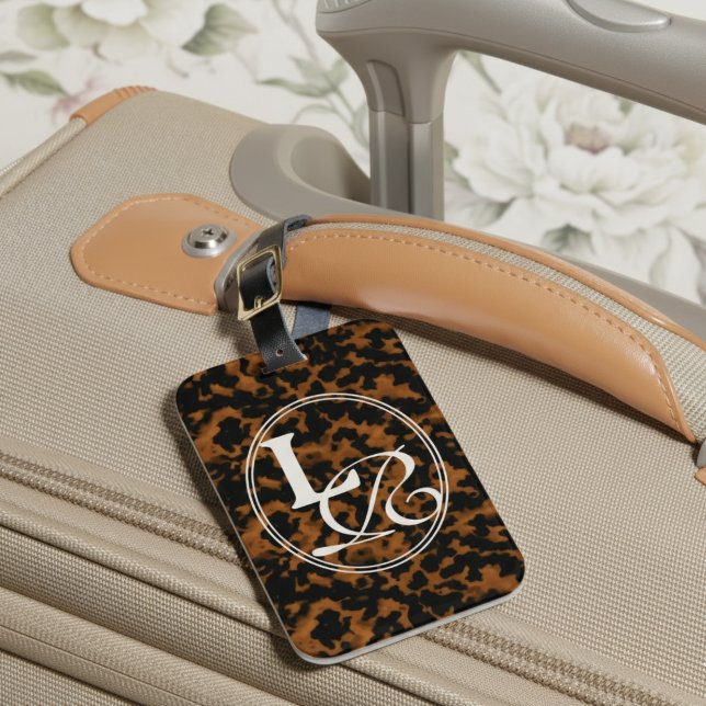 Étiquette À Bagage Élégante typographie Monogram Tortoise Shell (Add a touch of charm to your luggage with this Elegant Monogram Tortoise Shell Luggage Tag!)