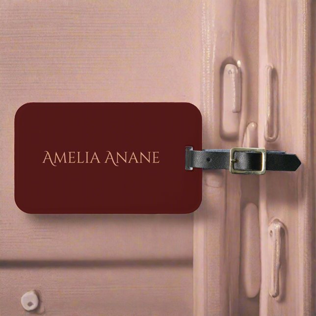 Étiquette À Bagage Élégante typographie rouge foncé et rose pâle (Créateur téléchargé)