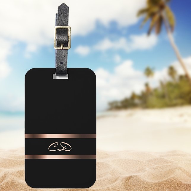 Étiquette À Bagage Élégantes initiales de monogramme en rose gold noi (Créateur téléchargé)