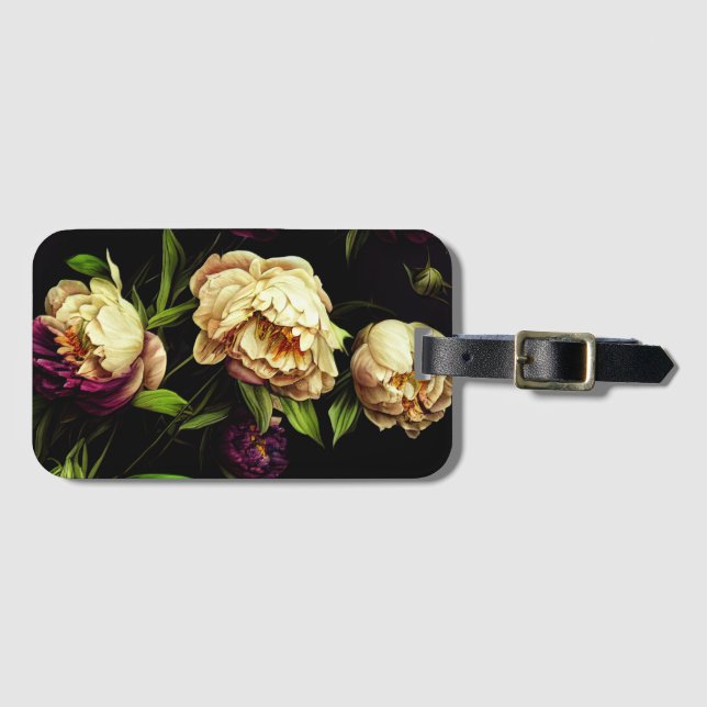 Étiquette À Bagage Élégantes pivoines et Roses (Devant Horizontal)
