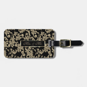 Étiquette À Bagage Elegantes tourbillons de paillettes dorées