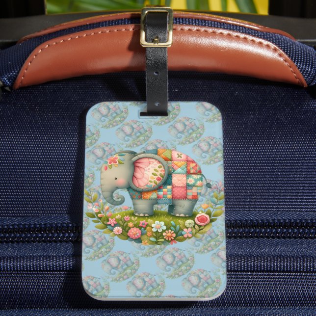 Étiquette À Bagage Élément de charme de pré floral éléphant patchwork (Insitu Rectoal 2)