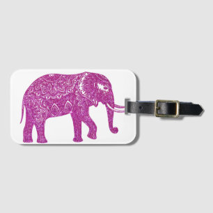 Étiquette À Bagage éléphant à paillettes roses