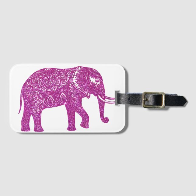 Étiquette À Bagage éléphant à paillettes roses (Devant Horizontal)