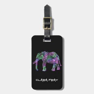 Étiquette À Bagage éléphant au néon floral tribal coloré minimaliste