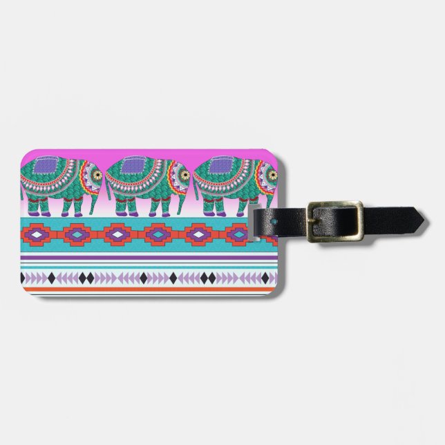 Étiquette À Bagage Eléphant avec Motif aztèque (Devant horizontal)
