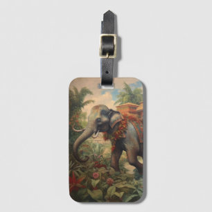 Étiquette À Bagage éléphant botanique vintage avec howdah