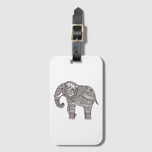 Étiquette À Bagage Éléphant décoratif de style (Devant Vertical)
