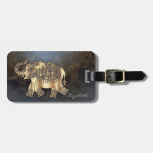 Étiquette À Bagage Éléphant doré moderne et élégant, texture cuir