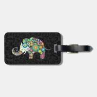 Eléphant floral rétro coloré et Damas noirs 2