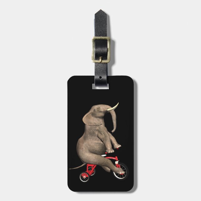 Étiquette À Bagage Eléphant Gentil À Tricycle (Devant Vertical)