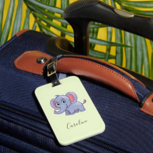 Étiquette À Bagage Éléphant gris mignon vert