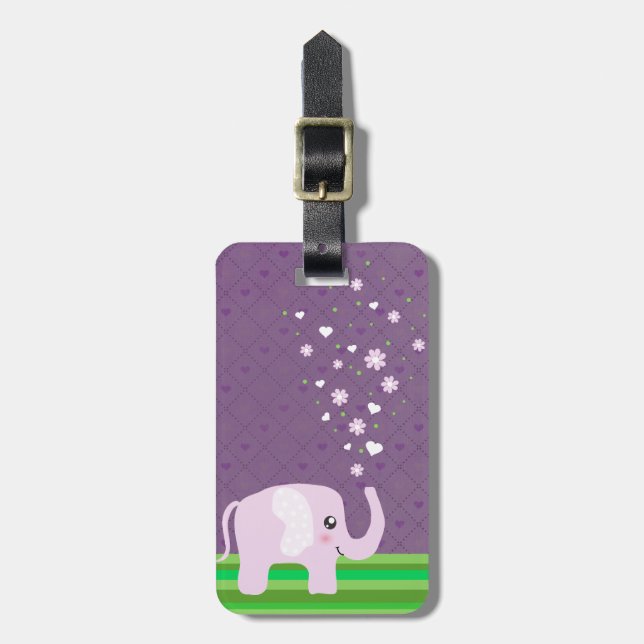 Étiquette À Bagage Éléphant mignon dans rose girly et le pourpre (Devant Vertical)
