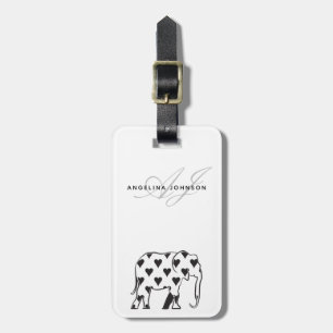 Étiquette À Bagage Éléphant Monogramme Noir et Blanc