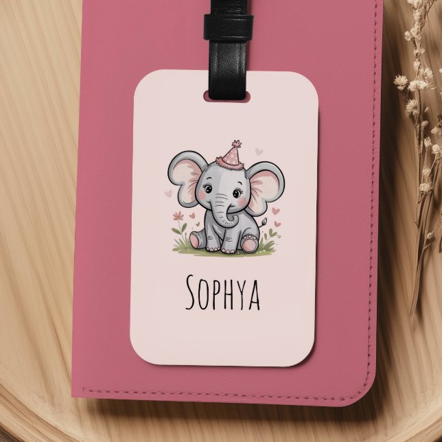 Étiquette À Bagage Éléphant Rose Mignon pour Filles et Enfants (Créateur téléchargé)