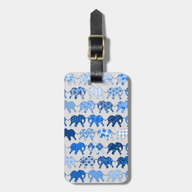 Étiquette À Bagage Éléphants floraux bleus de motif (Devant Vertical)