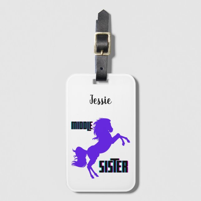 Étiquette À Bagage Élevage de poney violet de la sœur moyenne (Devant Vertical)