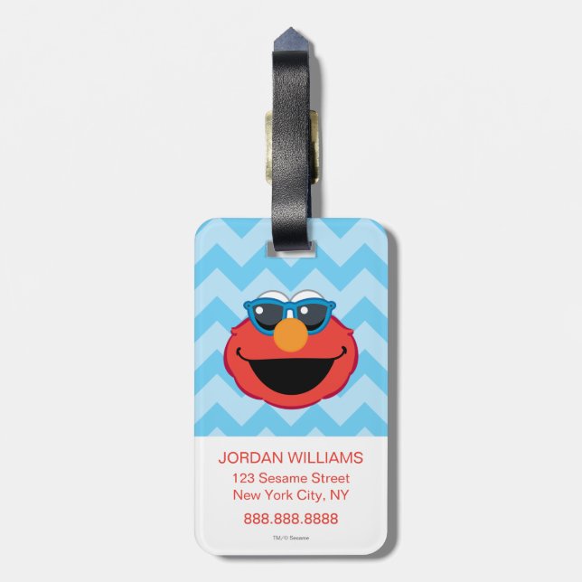 Étiquette À Bagage Elmo visage souriant avec lunettes de soleil (Dos Vertical)