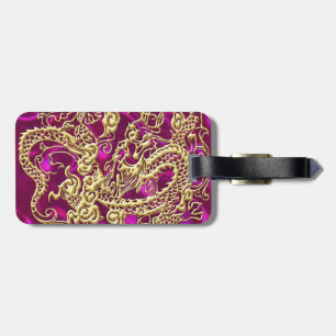 Étiquette À Bagage Embossé Dragon Or Magenta Satin Impression