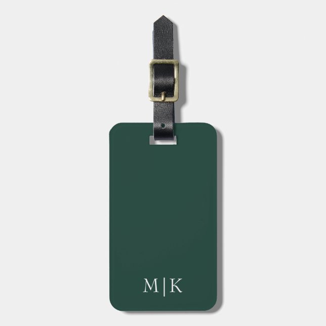Étiquette À Bagage Emerald Green et White | Monogramme moderne (Devant Vertical)