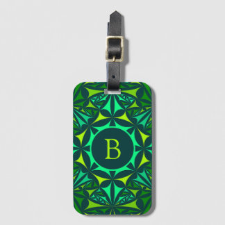 Étiquette À Bagage Emerald Green Ornate Kaleidoscope Monogram