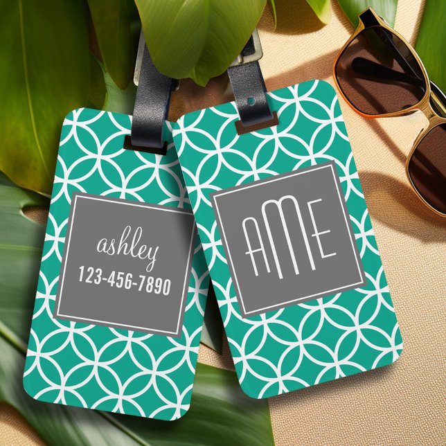 Étiquette À Bagage Emerald Motif géométrique avec Monogrammes (Personalized Luggage Tag)