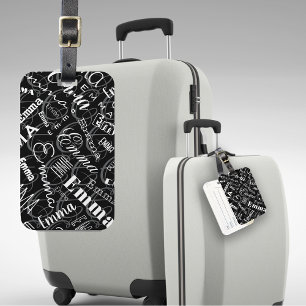 Étiquette À Bagage Emma Nom personnalisé Noir Blanc