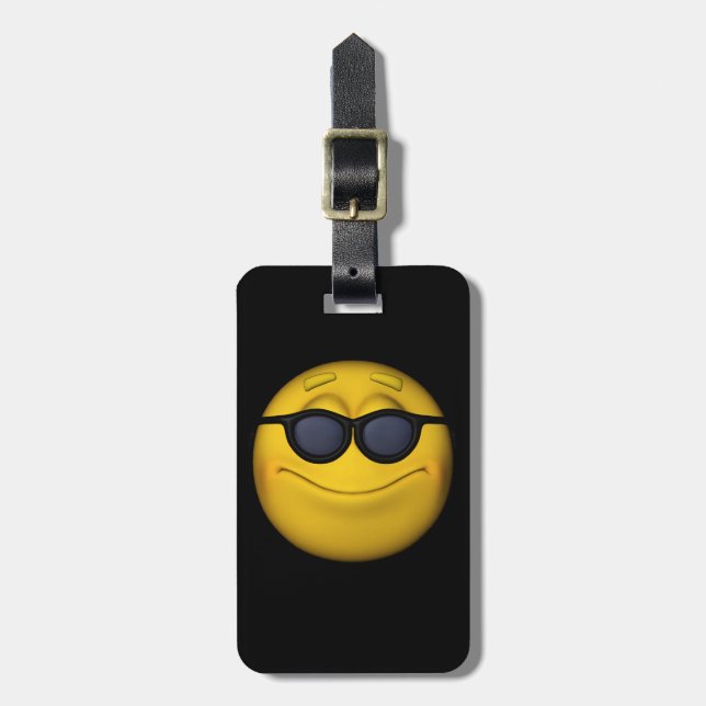 Étiquette À Bagage Emoticon cool Avec Lunettes de soleil (Devant Vertical)