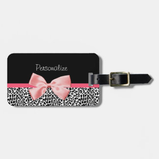 Étiquette À Bagage Empreinte de léopard à la mode et ruban rose avec