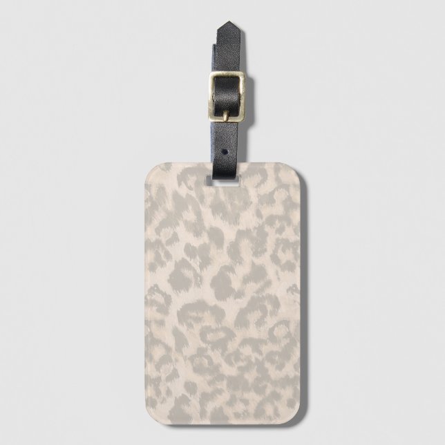 Étiquette À Bagage Empreinte de léopard beige. (Devant Vertical)