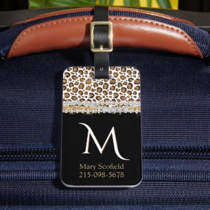 Étiquette À Bagage Empreinte de léopard d'or Monogrammé