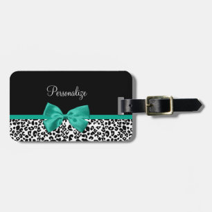 Étiquette À Bagage Empreinte de léopard Emerald Green Ribbon Bow Nom