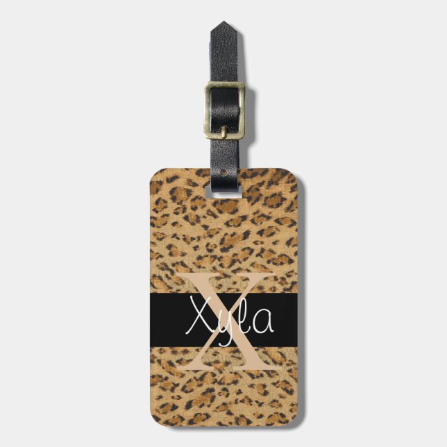 Étiquette À Bagage Empreinte de léopard X initiales monogramme (Devant Vertical)