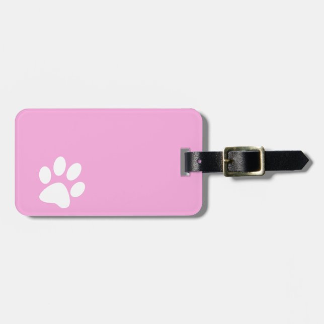 Étiquette À Bagage empreinte de patte d'animal rose (Devant horizontal)