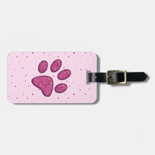 Étiquette À Bagage empreinte de patte de chat pétillant - rose