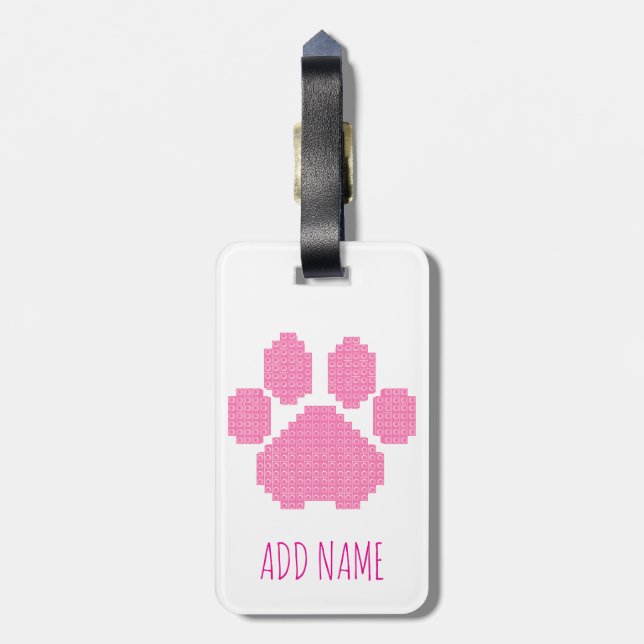 Étiquette À Bagage Empreinte de patte de chien rose bloc de construct (Dos Vertical)