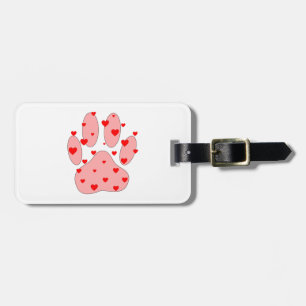 Étiquette À Bagage Empreinte de patte rose aux coeurs
