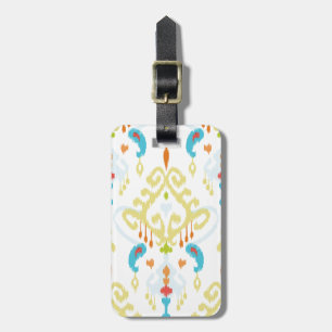 Étiquette À Bagage Empreinte jaune clair et bleue de l'ikat tribal ch