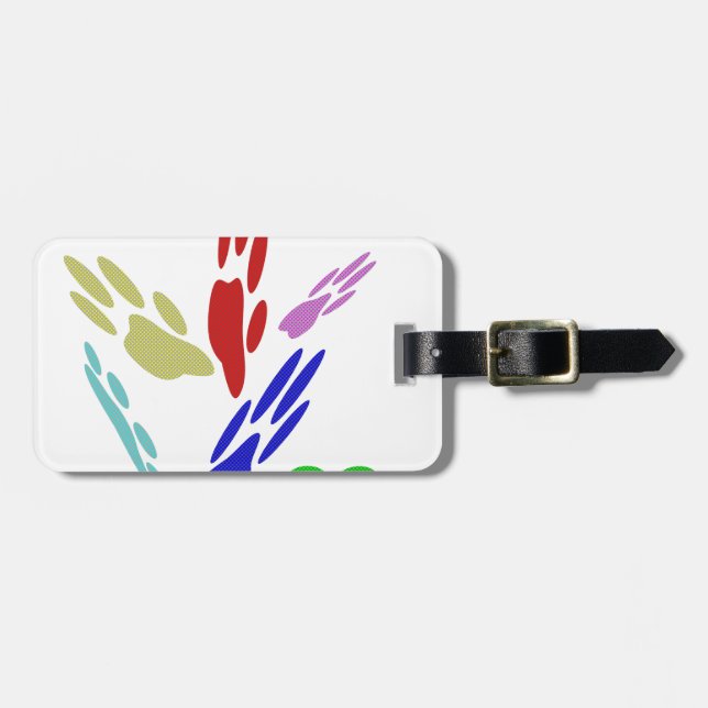 Étiquette À Bagage Empreintes de pattes de chiens avec Pois (Devant horizontal)